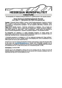 Hessequa Riversdal Senior Toerisme en Ontwikkelingsbeampte Riversdal (01) - Hessequa ...